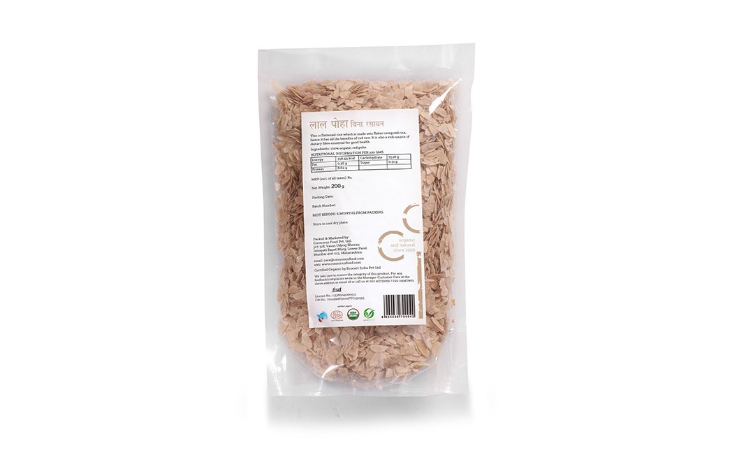 Conscious Food Red Rice Flakes Lal Poha Organic   Pack  200 grams